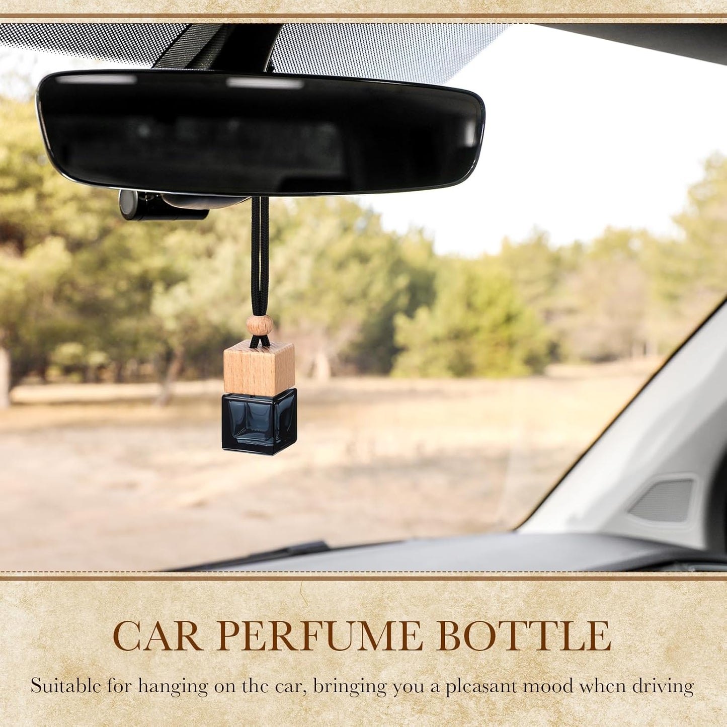 BBTO 50 Pcs Hanging Car Air Freshener Car Diffuser Bottles Empty Glass Perfume Bottle Freshener Diffuser Bottle Pendant for Essential Oil Fragrance Aromatherapy Bottle Ornament (Black,Cube)