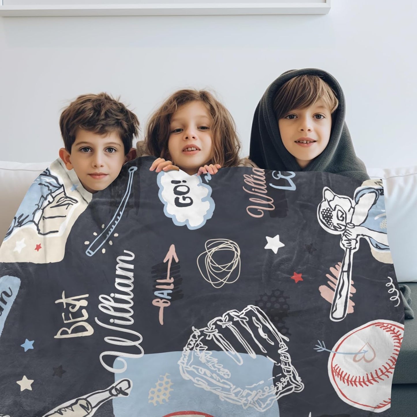 Custom Name Baseball Blanket - Personalized Names Soft Plush Flannel Throw Blankets for Baby Kids Teen Boys Girls Holidays Birthdays Gifts Color01