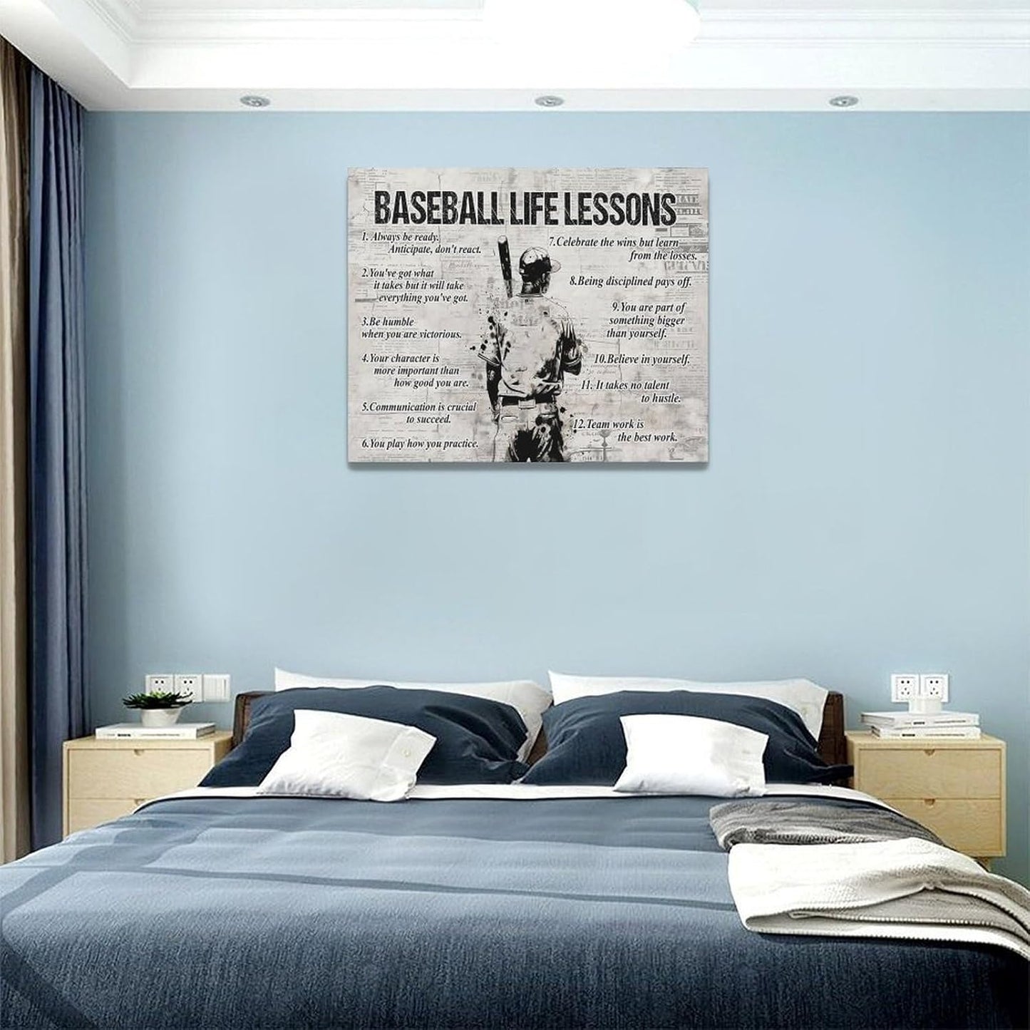 Baseball Sports Wall Art Baseball Life Lessons Wall Decor Baseball Sign Retro Poster Boy Men Room Motivational Decorations Canvas Print Painting Artwork for Bedroom Bathroom Living Room 20"x16"