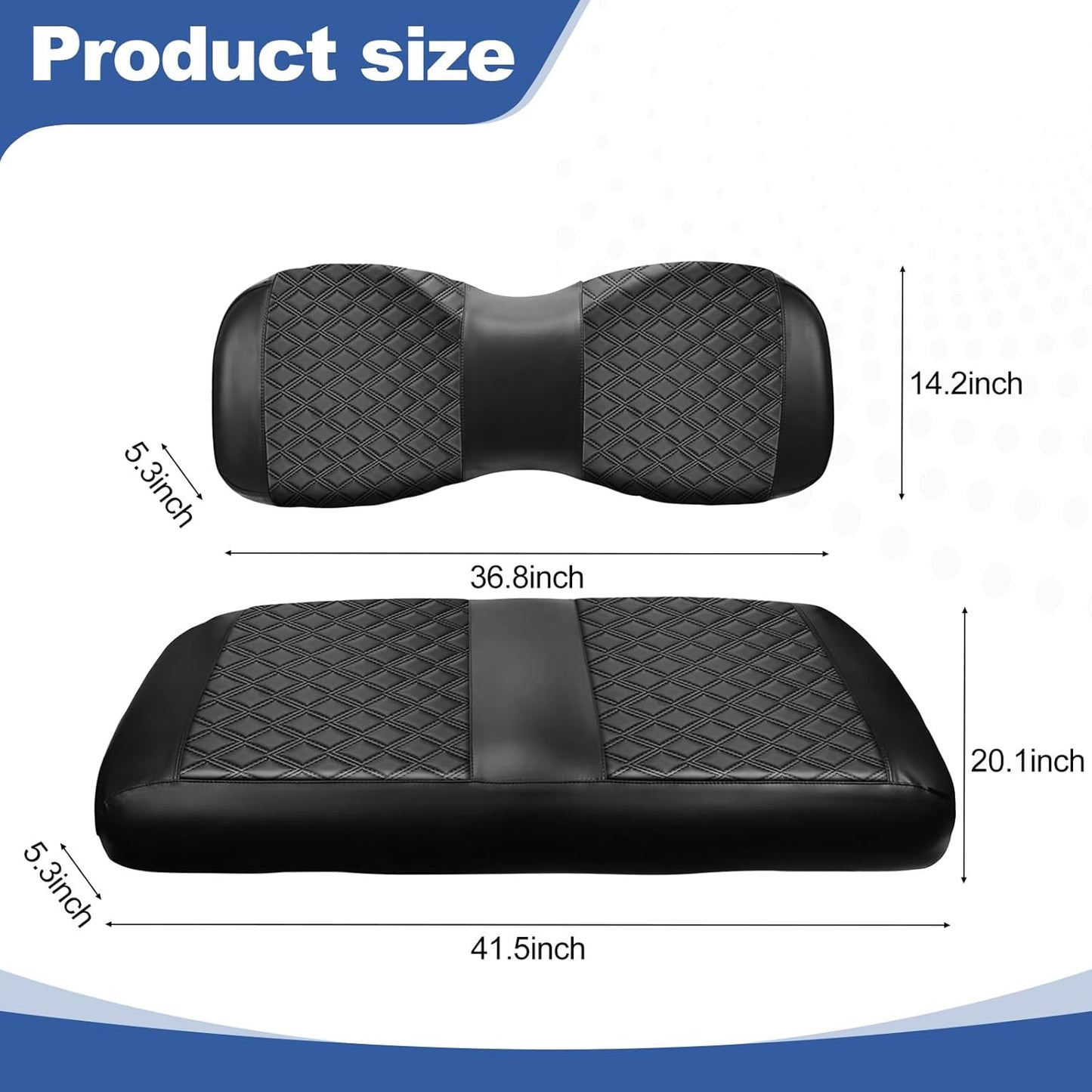 QUNSUNUS Golf Cart Seat Cover for Yamaha Drive G29/Drive 2 OEM Standard Seat Cushion,Easy to Install Front Leather Golf Seat Cover with Elastic Edges and Strap(2PS)