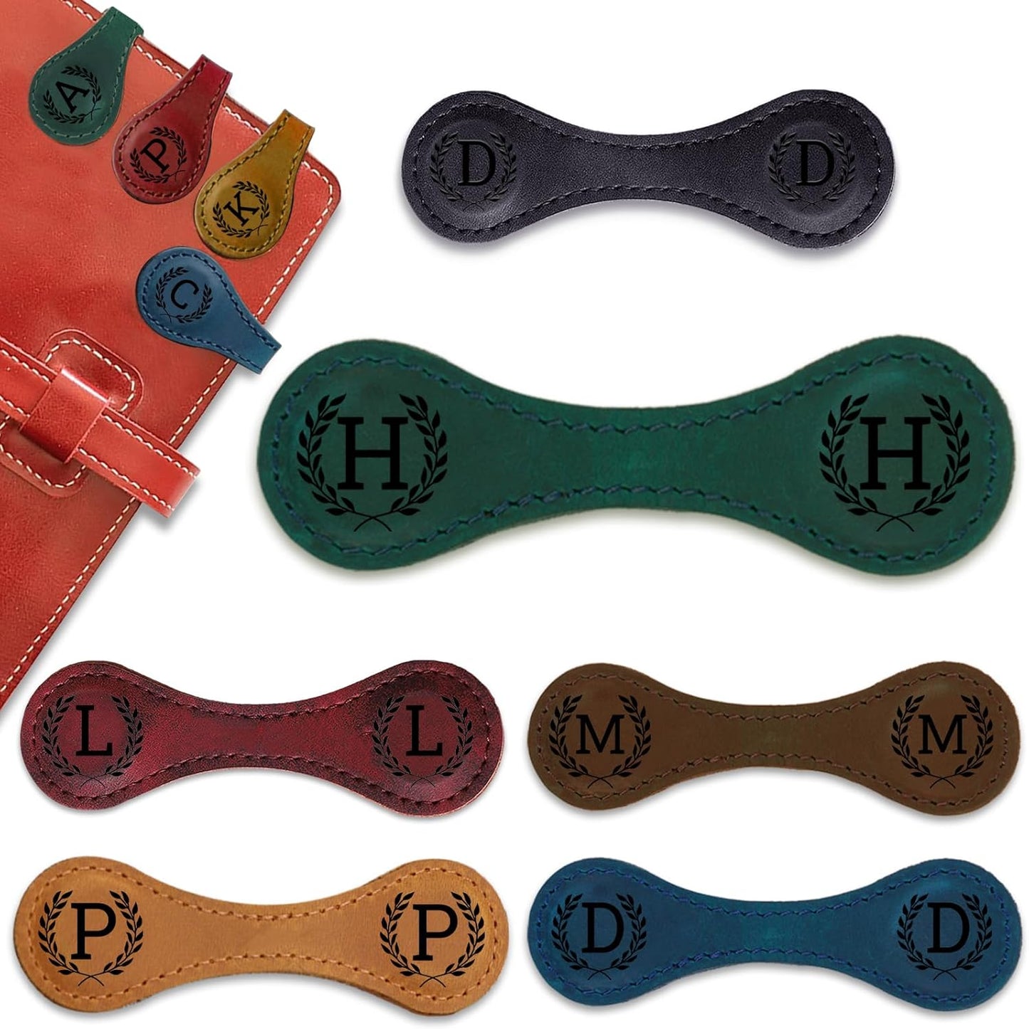 Personalized Magnetic Leather Bookmark - 26 Letters Vintage Engraved Book Marks,Custom Bookmark with Initial,Bookmarks for Women,Reading,Book Lovers (Green, H)