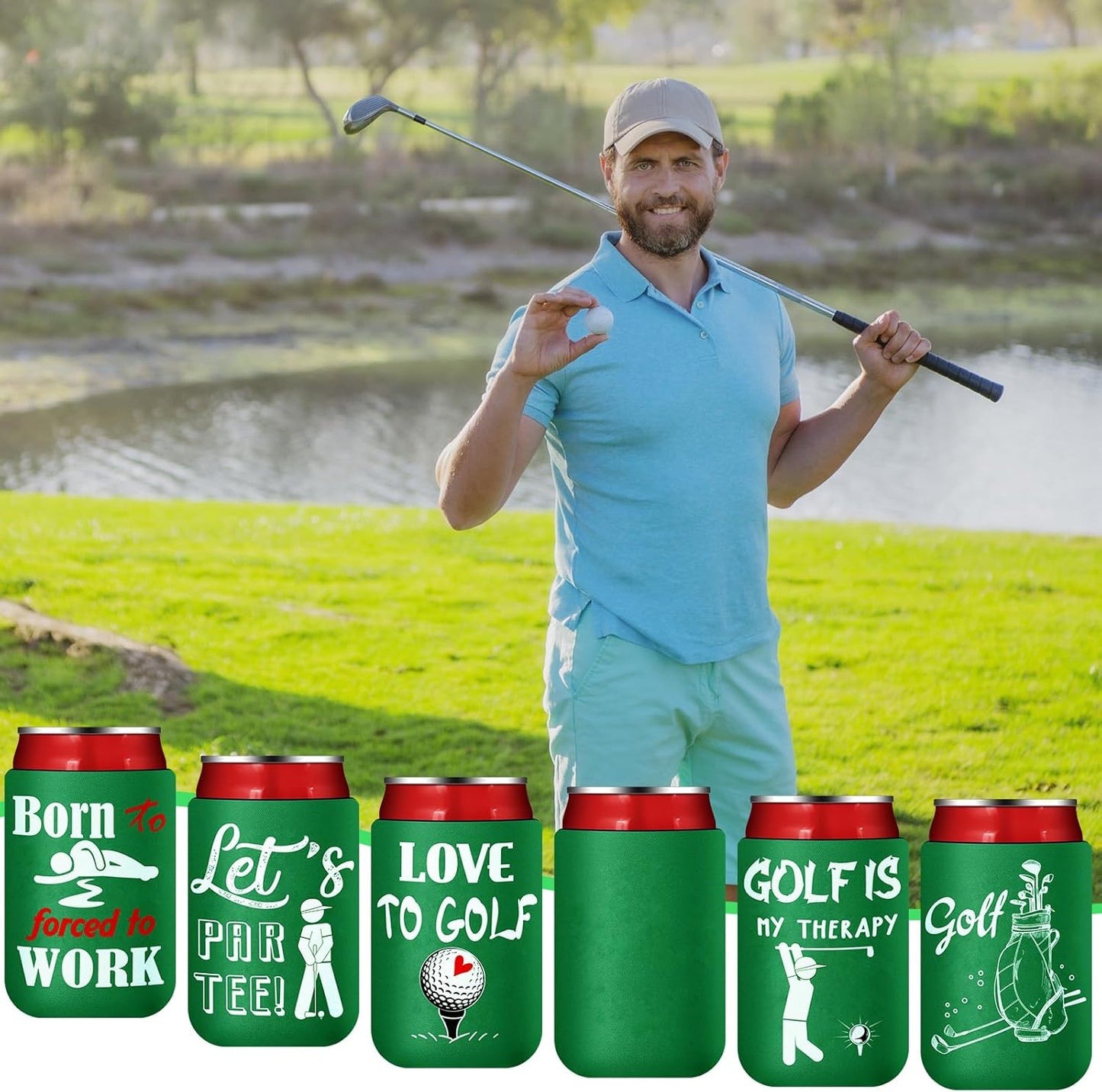Domensi 32 Pcs Golf Gifts Funny Golf Party Themed Can Cooler Insulated Can Sleeve Bulk Golf Party Supplies for Golfer Game Outdoor Activities Decorations, 12 oz Can (Classic)