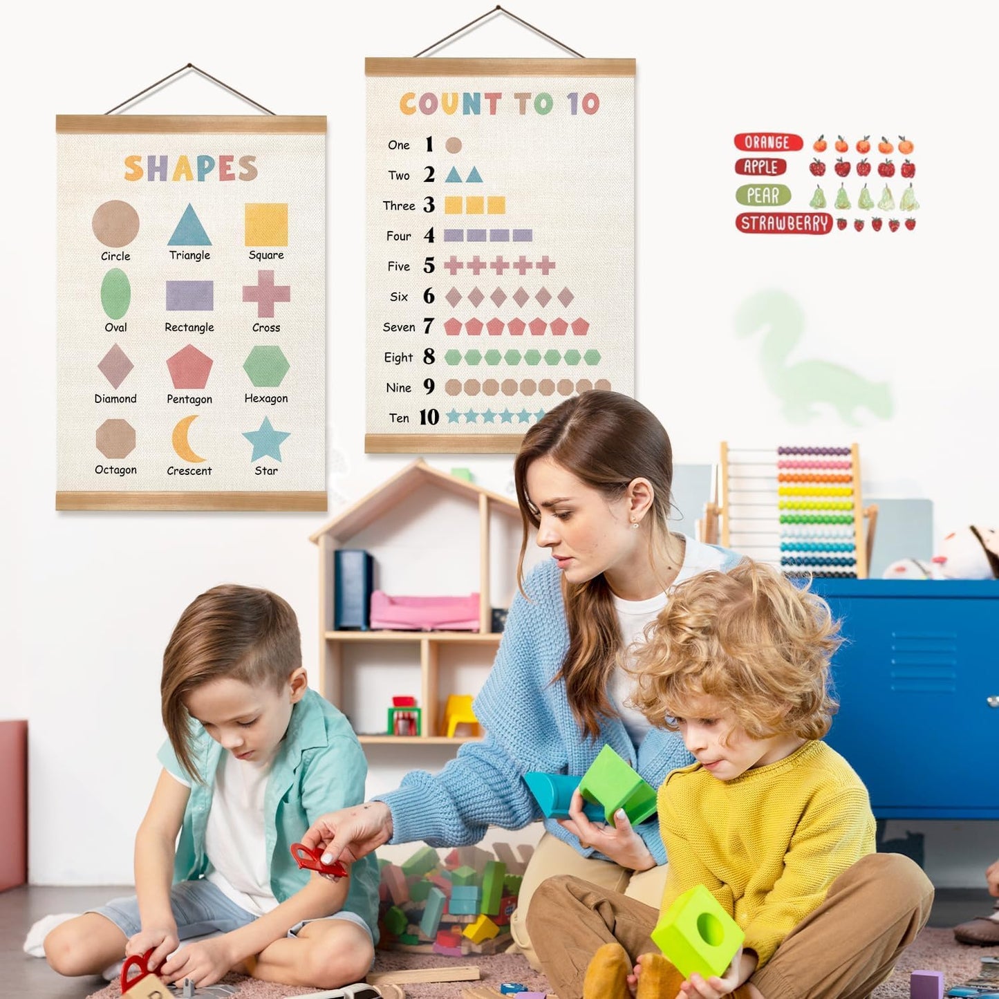 ZTGDA Numbers Shapes Poster Set of 2, Numbers Posters for Toddlers Decor, Shapes Numbers Learning Poster Wall Decor for Classroom Nursery Kids Room Playroom Preschool (12x16inch Numbers Shapes)
