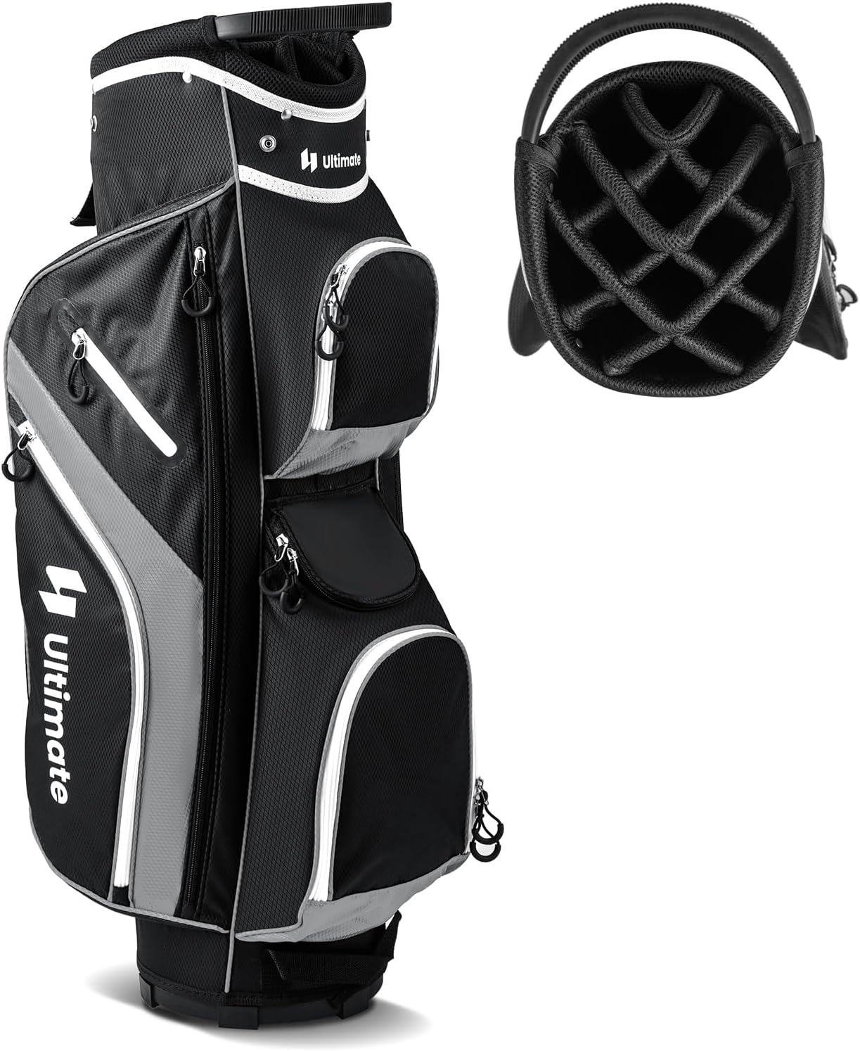 Tangkula Golf Cart Bag with 14 Way Top Dividers, Lightweight Golf Club Cart Bag with 9 Pockets, Cooler Bag, Umbrella Holder, Dual Strap & Rain Hood, Portable Golf Carry Bag for Men & Women