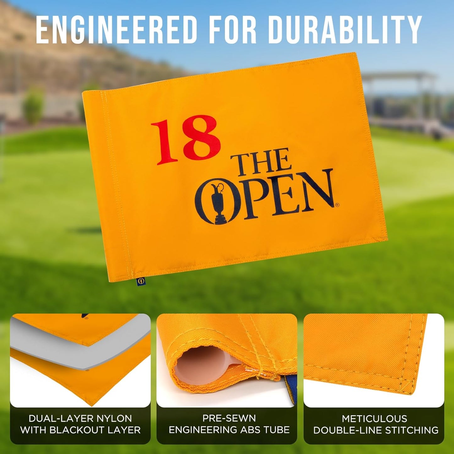 Standard TheOpen Golf Flag, Tube Insert, 14x20 Inch 420D Nylon Dual-Sided Silk-Screen, Ideal for Practice Putting Green, Driving Range, Course, Club, 1-Pack