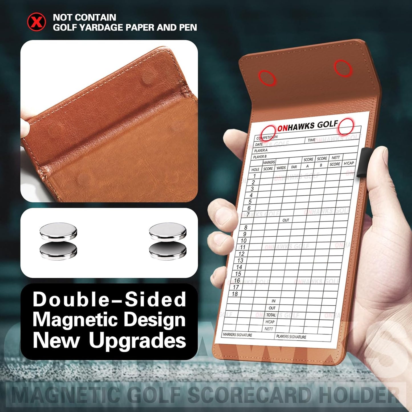 Golf Magnetic Yardage Book Cover & Leather Scorecard Clover,Golf Accessories for Men,Magnet Book Case for Back Pocket