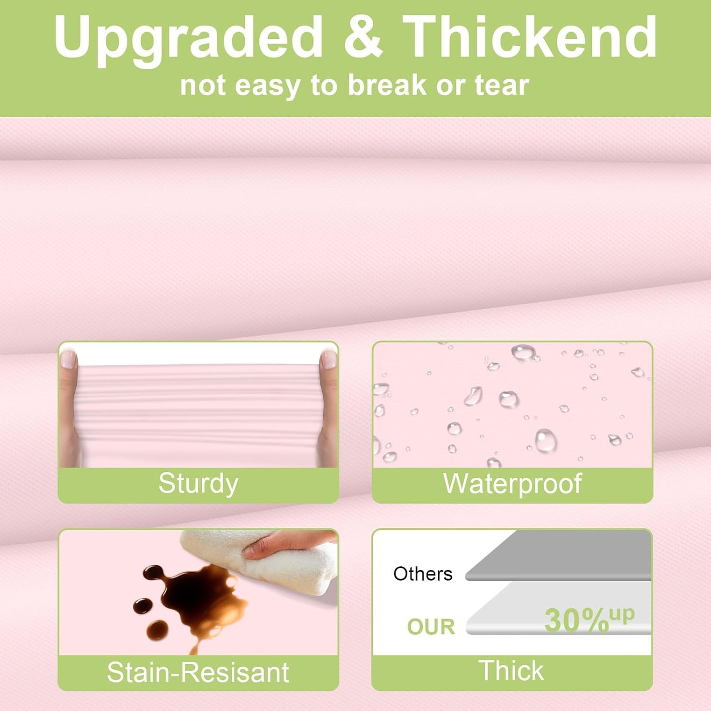 QIKSION Plastic Table Cloth Disposable 3 Pack, 54 x 108 Inch Tablecloths for Rectangle Tables, Pink Plastic Table Cover