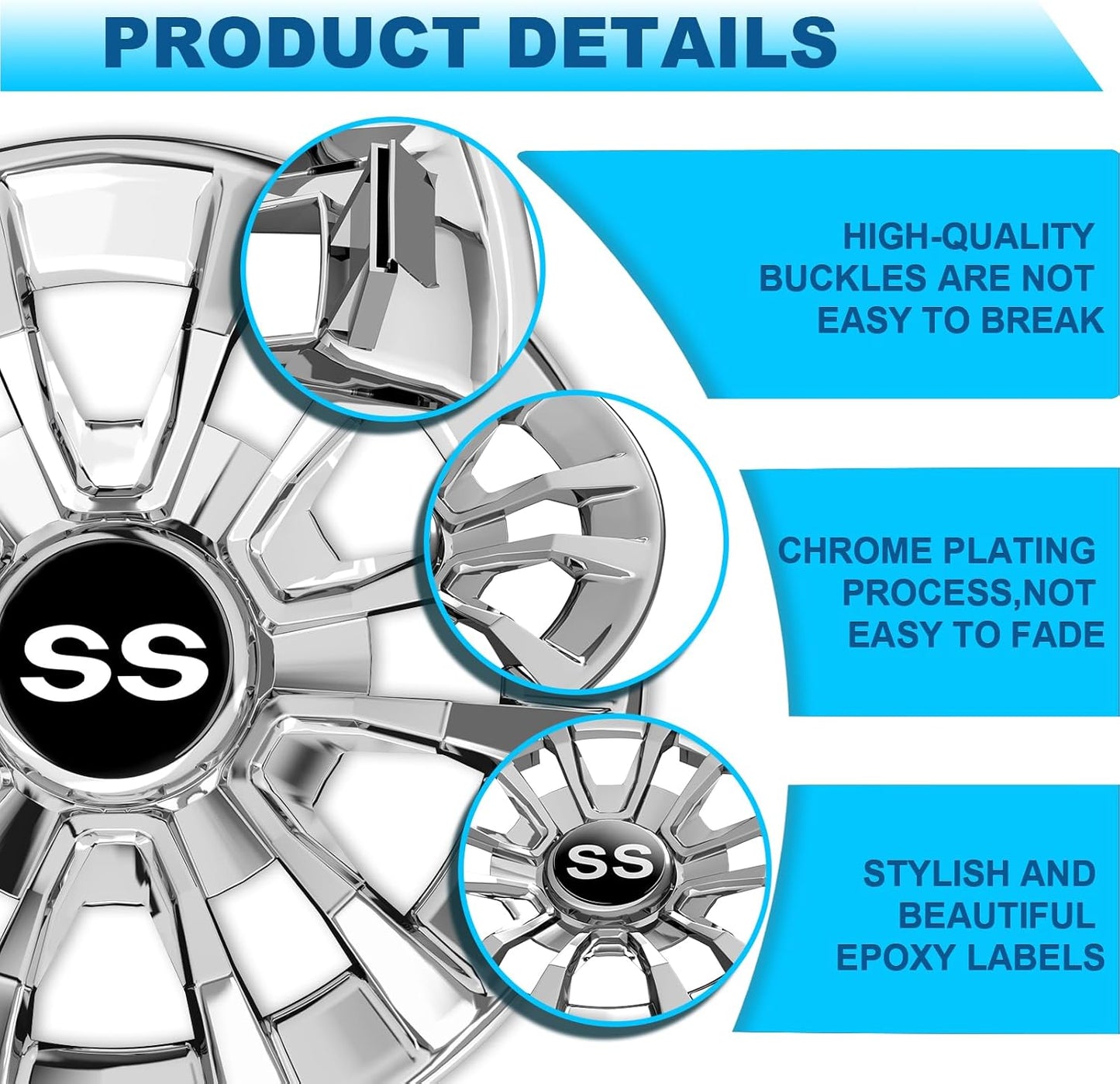 Golf Cart SS Wheel Covers Hub Caps, Golf Cart 8 Inch Snap-on Wheels for Club Car, EZGO, Yamaha, Set of 4