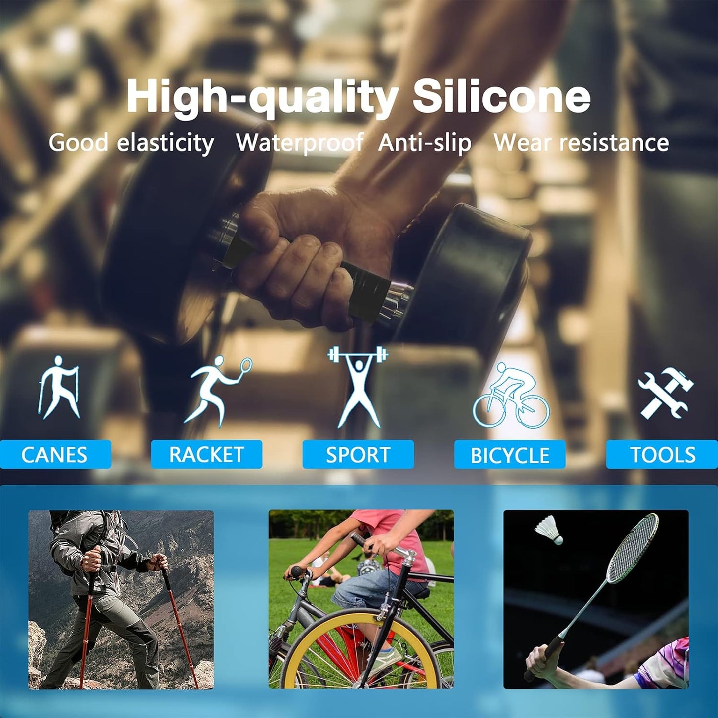 2 Rolls 1IN X 10FT Grip Tape,Silicone Tape for Handles,Self Fusing Silicone Grip Wrap for Fishing Pole,Racket,Pull Up Bar,No Adhesive,Black