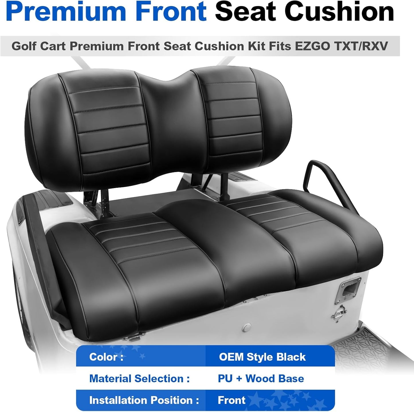 NOKINS Golf Cart Premium Front Seat Cushion Kit Fit for EZGO TXT/RXV Golf Cart Seat, Front Seat Back & Seat Bottom Cushion Assembly Kit, Golf Cart Accessories (OEM Style Black)