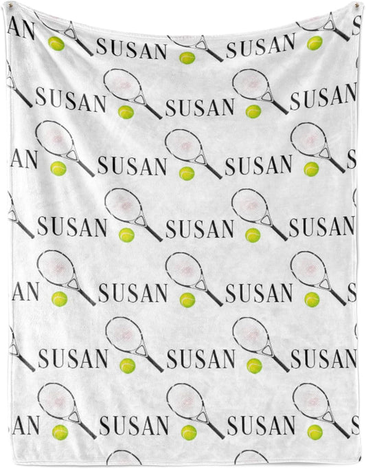 Custom Name Tennis Blanket - Personalized Names Soft Plush Flannel Throw Blankets for Baby Kids Teen Boys Girls Holidays Birthdays Gifts Color19