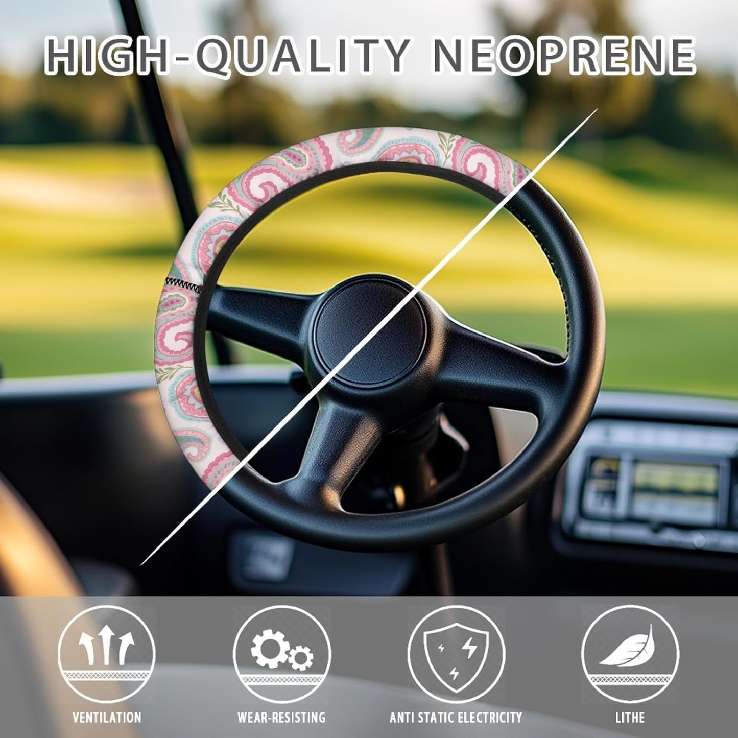 Pink Flowers Golf Cart Steering Wheel Covers Tribal Style Golf Cart Steering Wheel Cover for Club Car Steering Wheel Cover Protection