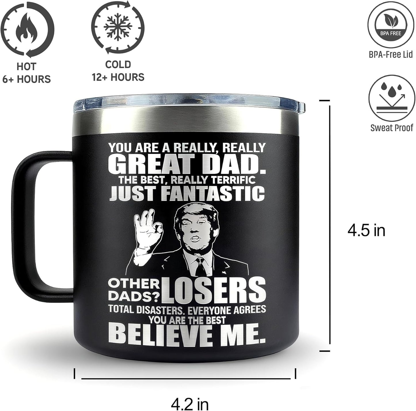 Golf & Dad Mug - Best Dad Ever Gifts for Golfers, Grandpa Mug for Fathers Day Birthday Christmas from Daughter Son, 14oz Insulated Stainless Steel Tumbler