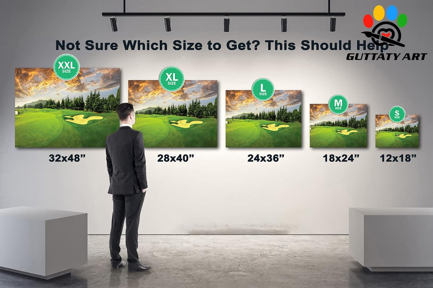 Golf Canvas Wall Art, Green Golf Course Wall Art Painting Prints for Living Room Wall Decor, Sunset Golf Sport Poster Picture for Bedroom Decor, Framed Artwork for Office Home Decoration 24x36 Inches