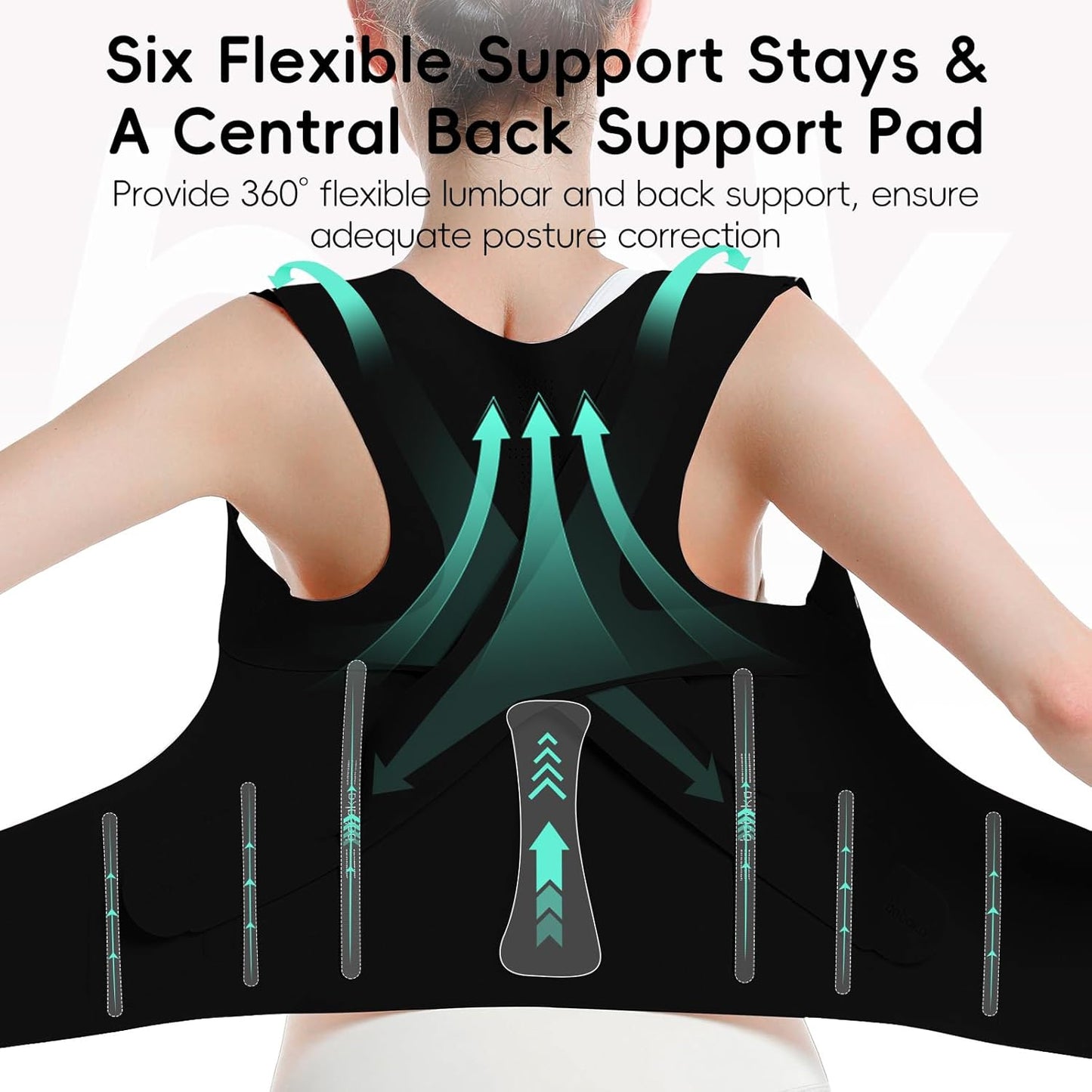 babaka Posture Corrector for Women, Invisible Lightweight Adjustable Back Brace for Upper and Lower Back Pain Relief, Hunchback, Hump, Scoliosis, Thoracic, Spine Corrector Under Clothes (Black, Small)