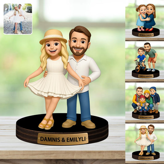 Personalized Couple Cartoon Photo Sculpture Ornament Custom Name 2D Acrylic Desk Photo Figurine Decor Gift for Men Women Family Couple Lover Birthday Xmas Anniversary (Style 2)