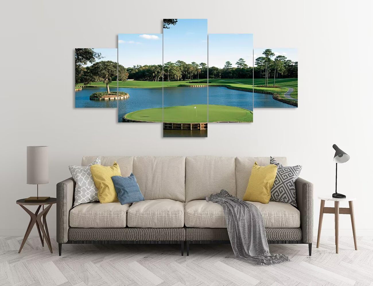 chenchenArt USA TPC Sawgrass Golf Course Wall Art for Living Room Bedroom Bathroom Home Decorations Golf Pictures Posters Canvas Prints Modern Artwork Framed Ready to Hang(50''W x 24''H)
