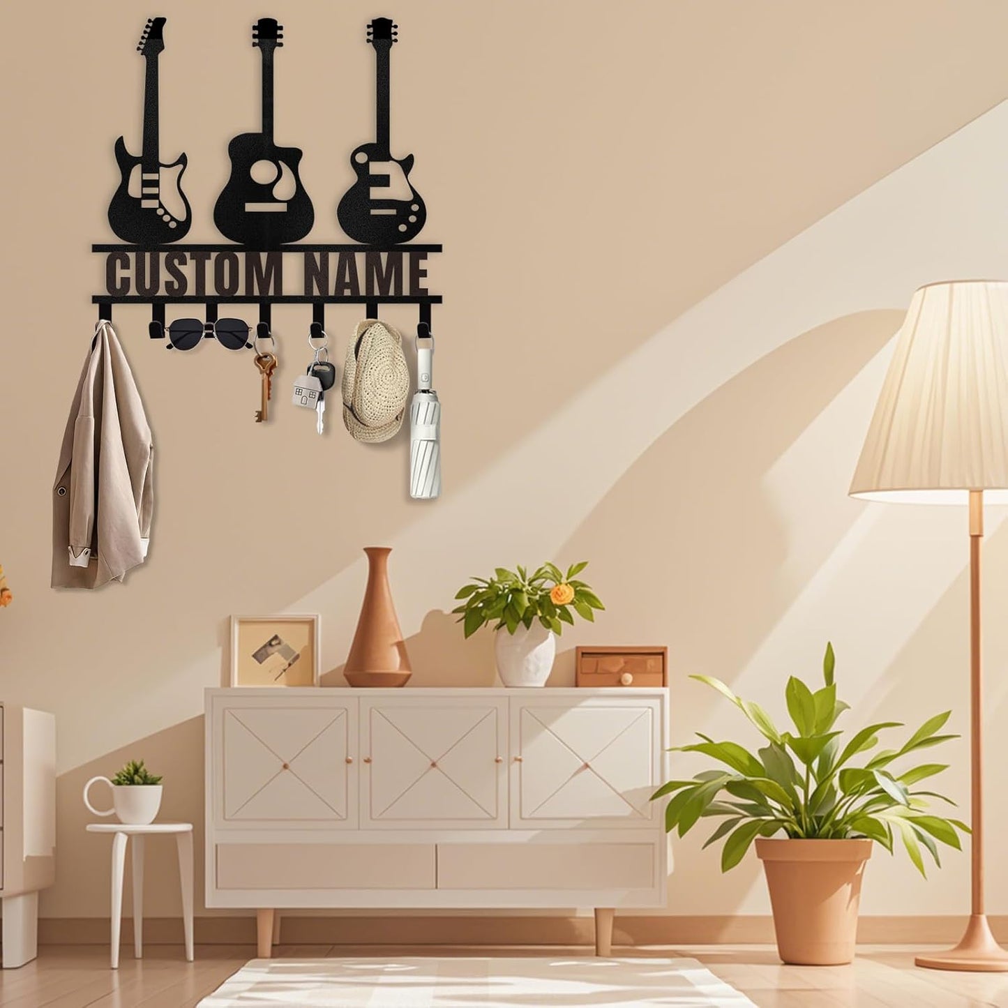 Custom Key Rack Wall Mount - Music Guitar Metal Coat Hooks for Wall, Coat Rack Organizer, Key Hanger Wall Art Decor, Key Rack Storage for Living Room Entryway Doorway Office, Home Decor Gift