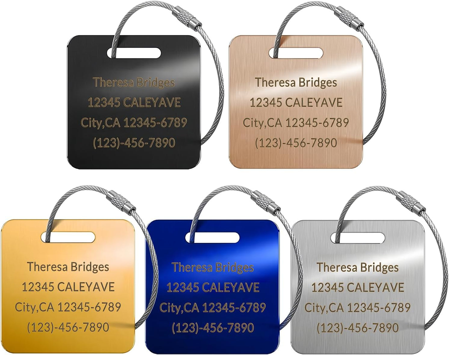 5 Pack Custom Engraved Luggage Tags, 2 x 2 inches Waterproof Personalized Luggage Tags, Aluminum Personalized Bag Tags for Suitcases/Backpack/Luggage Accessories [Silver]