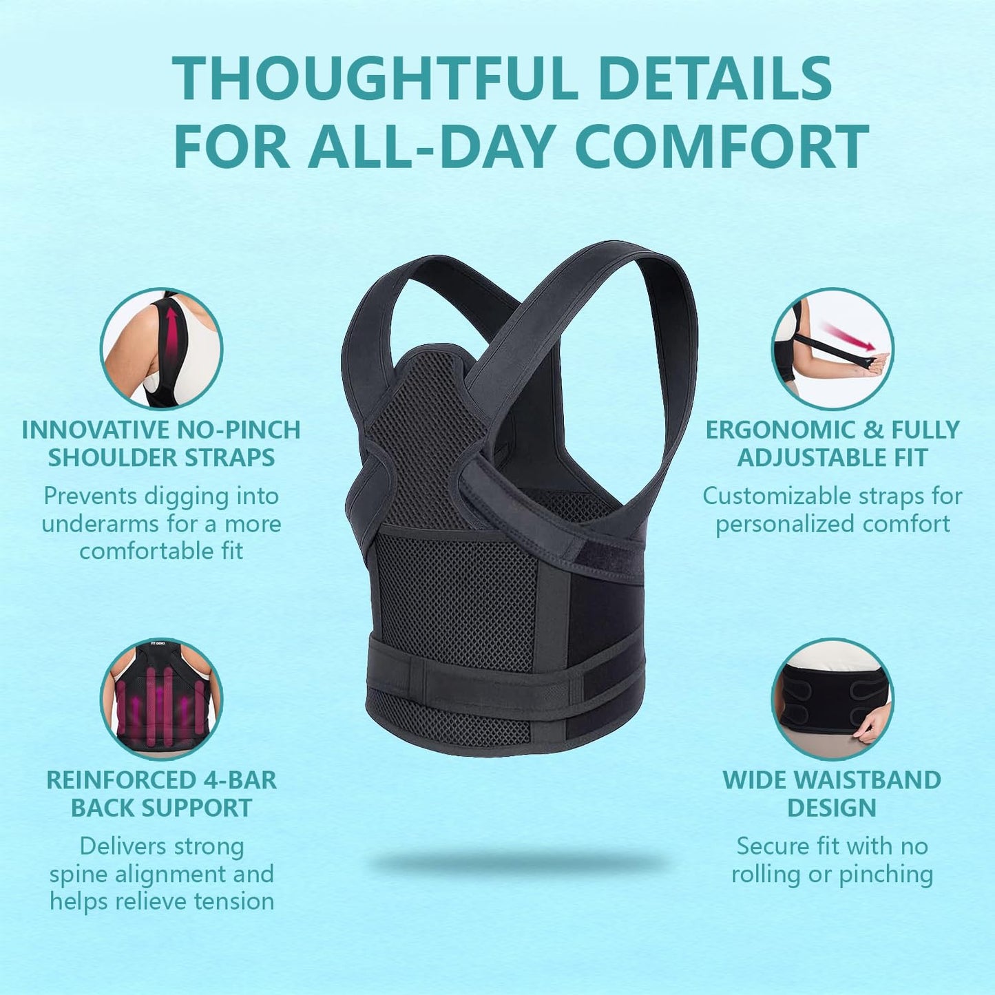 Upgraded Back Brace Posture Corrector, Adjustable Support for Men & Women, Full Back Straightener for Upper & Lower Back Pain Relief, Hunchback, Scoliosis Hunchback Spine Corrector(L)