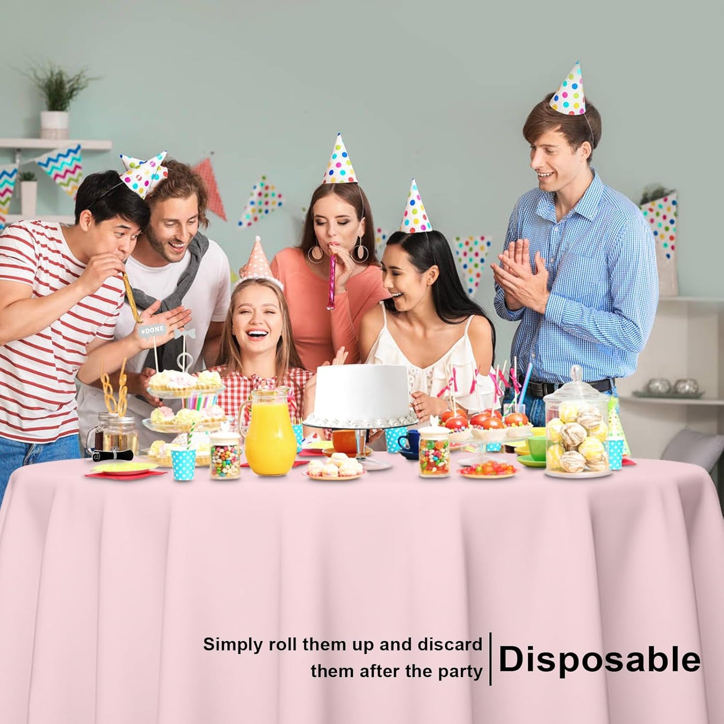3 Pack Round Disposable Pink Tablecloth, Pink Plastic Table Cloths for Parties Disposable, 84x84 in Waterproof Camping Tablecloth for Birthday Party Baby Shower Picnic School