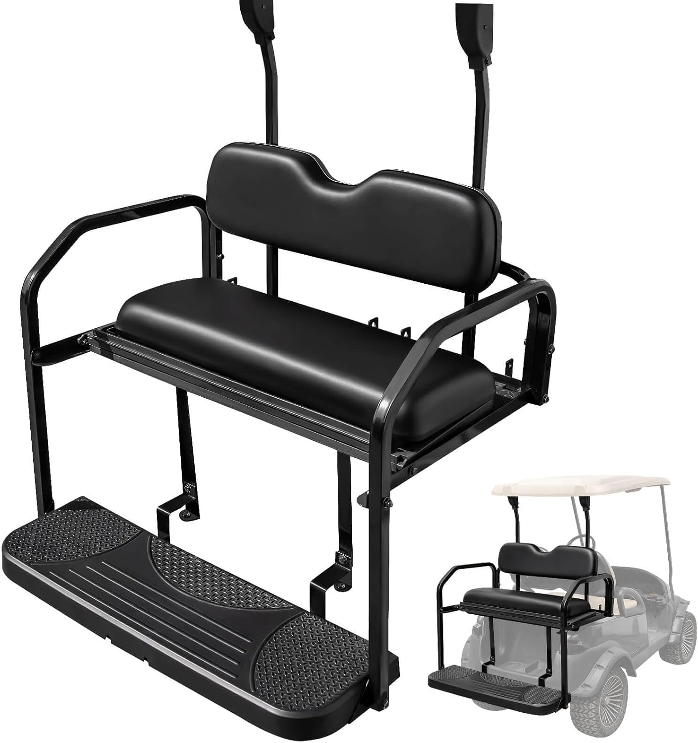 NOKINS Golf Cart Rear Seat Kit, Back Flip Seat for Club Car Precedent/Tempo/Onward 2004-Up, 1.25-Inch Square Steel Frame, Integrated Seat Belt Mounts, UV-Resistant, High-Density Foam Padding(Black)