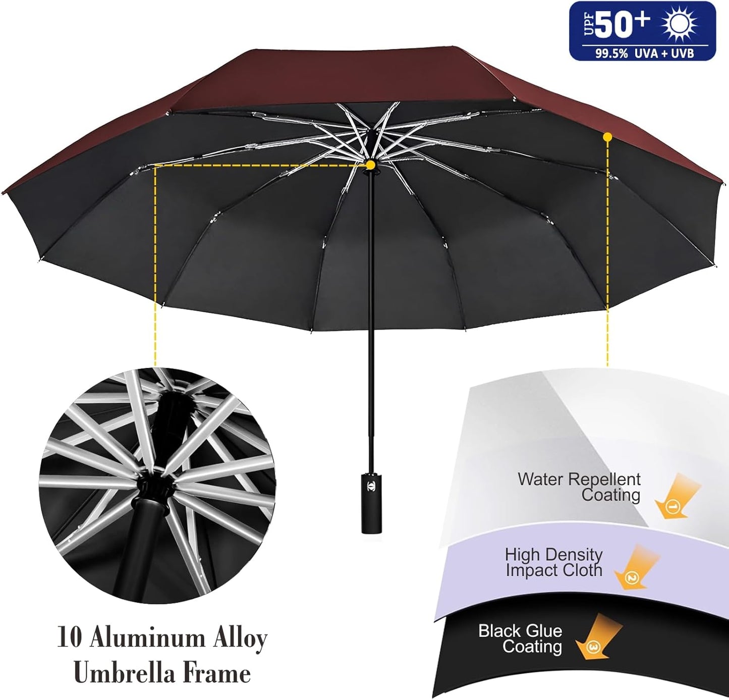 UPF 50+ Beach Umbrella with Adjustable Universal Clamp