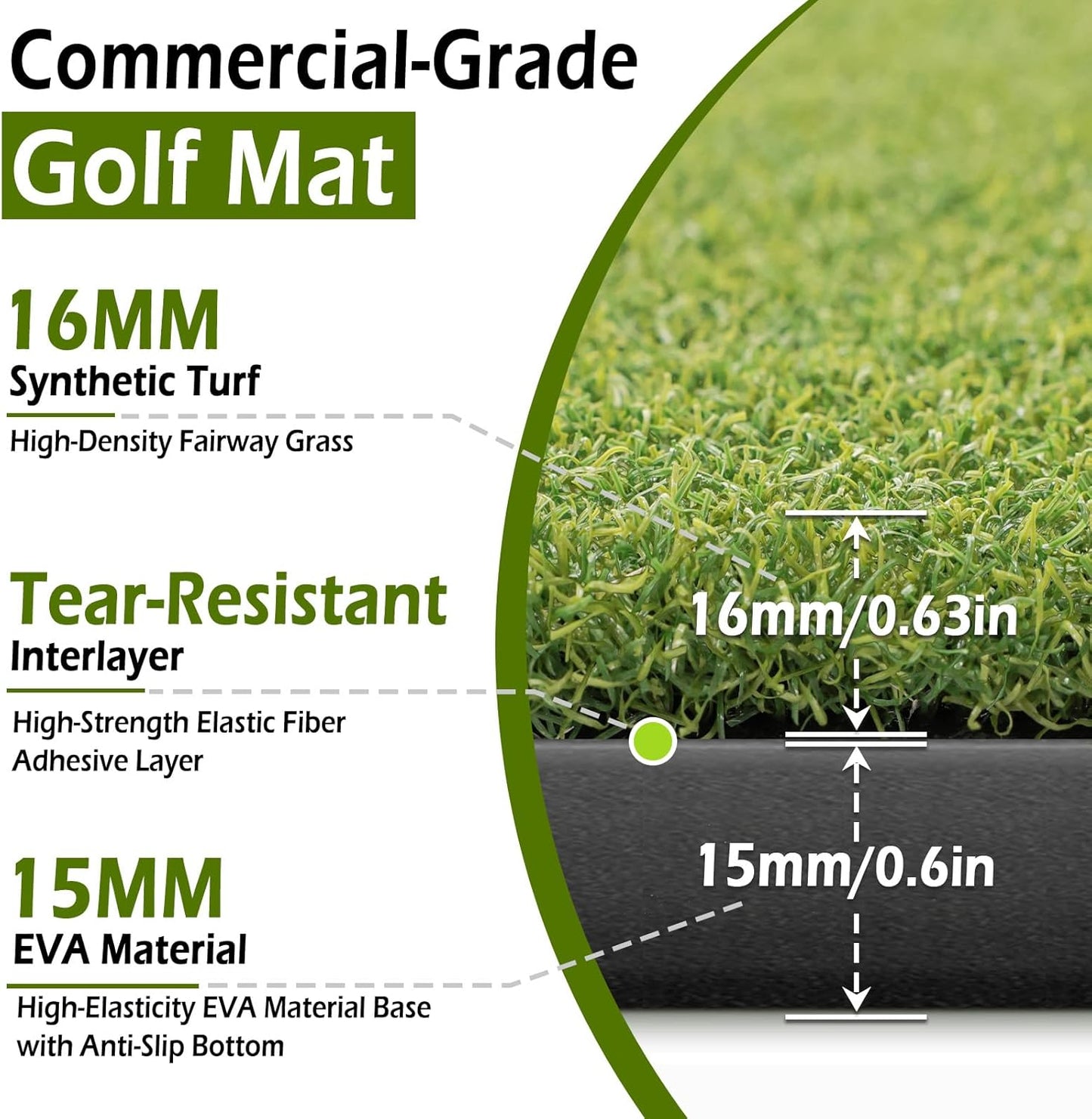 Bearwill Golf Mat 31mm, 5x4ft/5x5ft Golf Hitting Mats for Practice Outdoor Indoor, High-Elasticity Artificial Turf Mat for Garage Simulator Chipping Driving Training