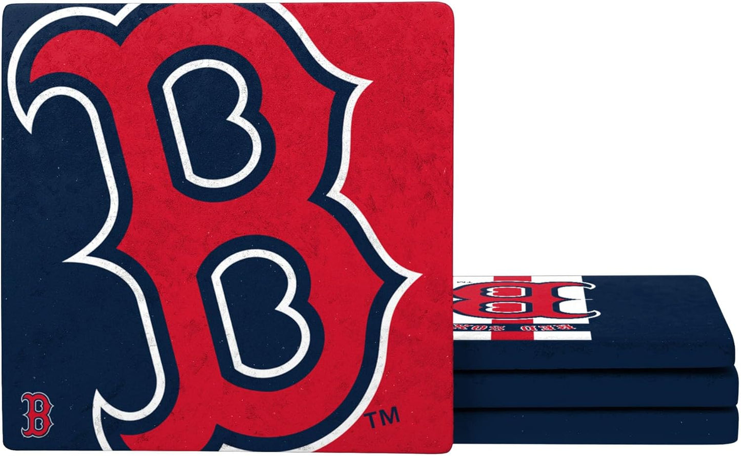 FOCO MLB Official 4-Pack Beverage Drink Ceramic Stone Coaster Set (Boston Red Sox)