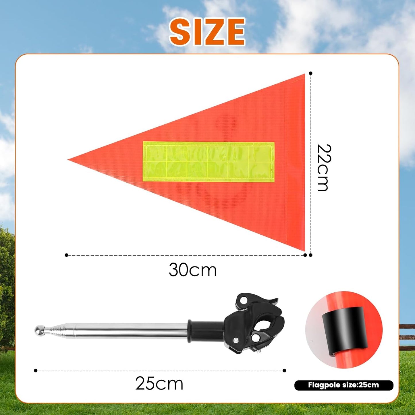 Golf Cart Flag Pole - Reflective Accessories, 22X30cm Orange Safety Flag, Telescopic Pole, Handicap Mount for Wheelchairs