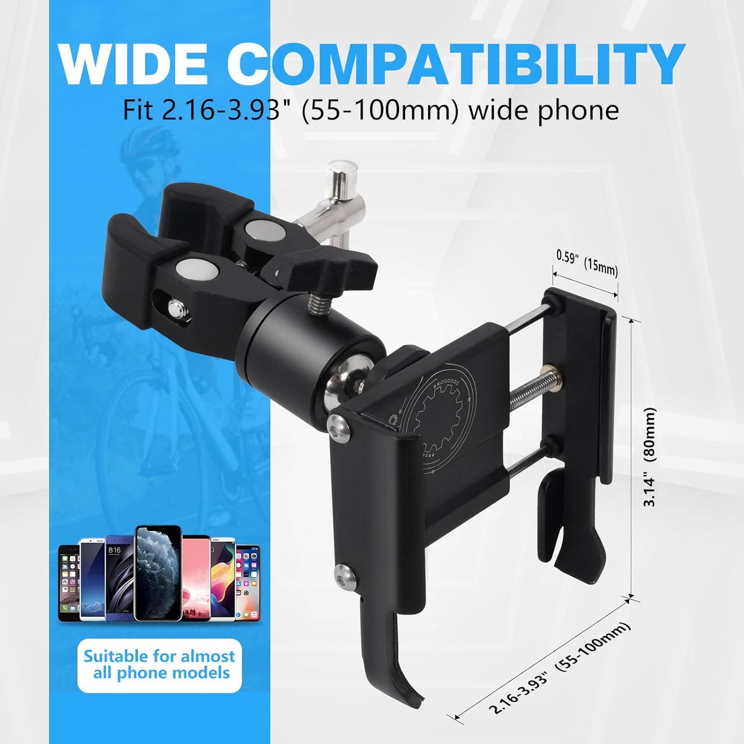 Phone Holder with Clamp for Golf Cart, All Metal Universal Phone Holder Handlebar Mount Clamp for Golf, Stroller, Bicycle, Bike, Wheelchair