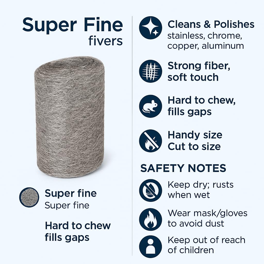 Steel Wool #0000 Grade Pads, 60 Pack – Flexible Cut to Size Wire Wool for Glass Shower Door Hard Water Removal, Chrome & Stainless Steel Polishing, Weep Hole Gap Filler, Mice Control & Rodent Barrier