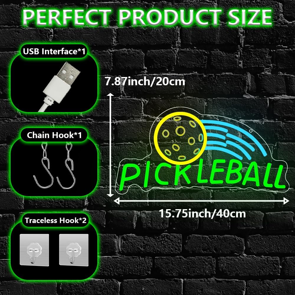 Pickleball Neon Sign,Sport Dimmable LED Light Signs for Wall Art Decor,Backdrop for Bar Bedroom Club Party Man Cave,Gift for Men Women Sports Fans Pickleball Lovers USB Powered（23.6"*10.8"）