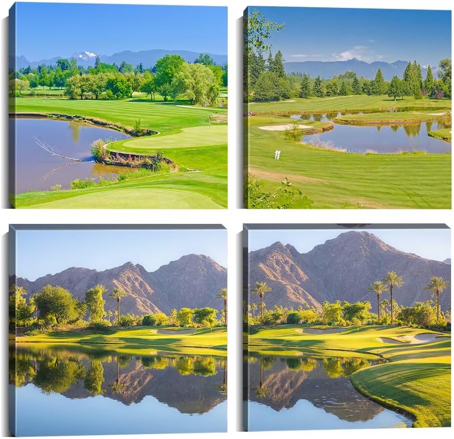 Pankila Indian Wells Golf Course Wall Art Canvas Prints USA California Golf Course Wall Decor for Living Room Bedroom Bathroom Home Decorations Framed Artwork Ready to Hang (12''W x 12''H x 4)