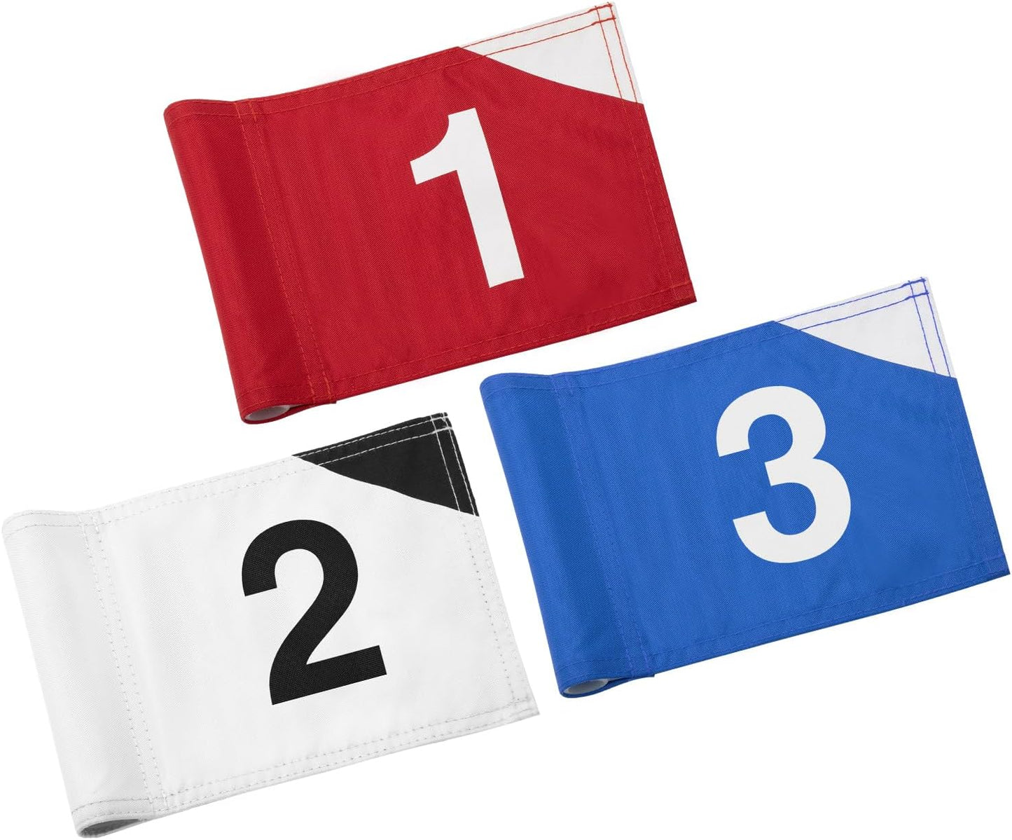 KINGTOP Numbered Golf Flag 8x6 Inch – Premium Dual-layer 420D Nylon, Double Sided Printing, Tube Inserted – Mini Practice Putting Green Flags for Yard, Mixed Color #1-3