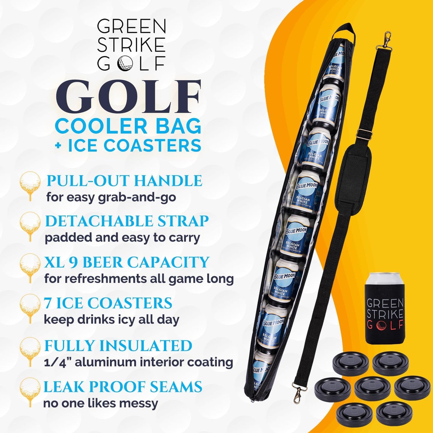 9 Can Insulated Golf Beer Sleeve with 7 Ice Pack Coolers - 8mm Thick Insulation Keeps Drinks Cold and Leak Proof Zipper – Customer-Favorite Golfing Gifts & Golf Bag Accessories