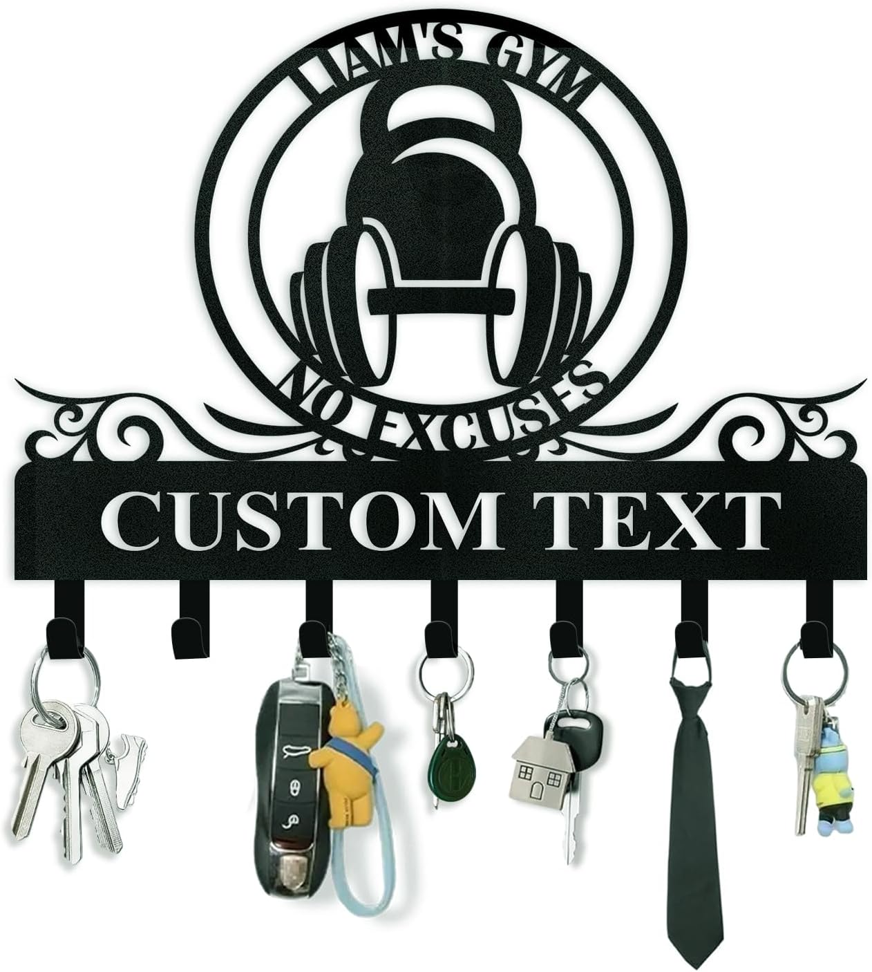 Personalized Key Holder for Wall - Custom Weightlifting Coat Rack Wall Hanging with Name, Metal Key Holder Hooks Organizer Rack, Home Gym Decor, Key Hanger for Gym Doorway Office