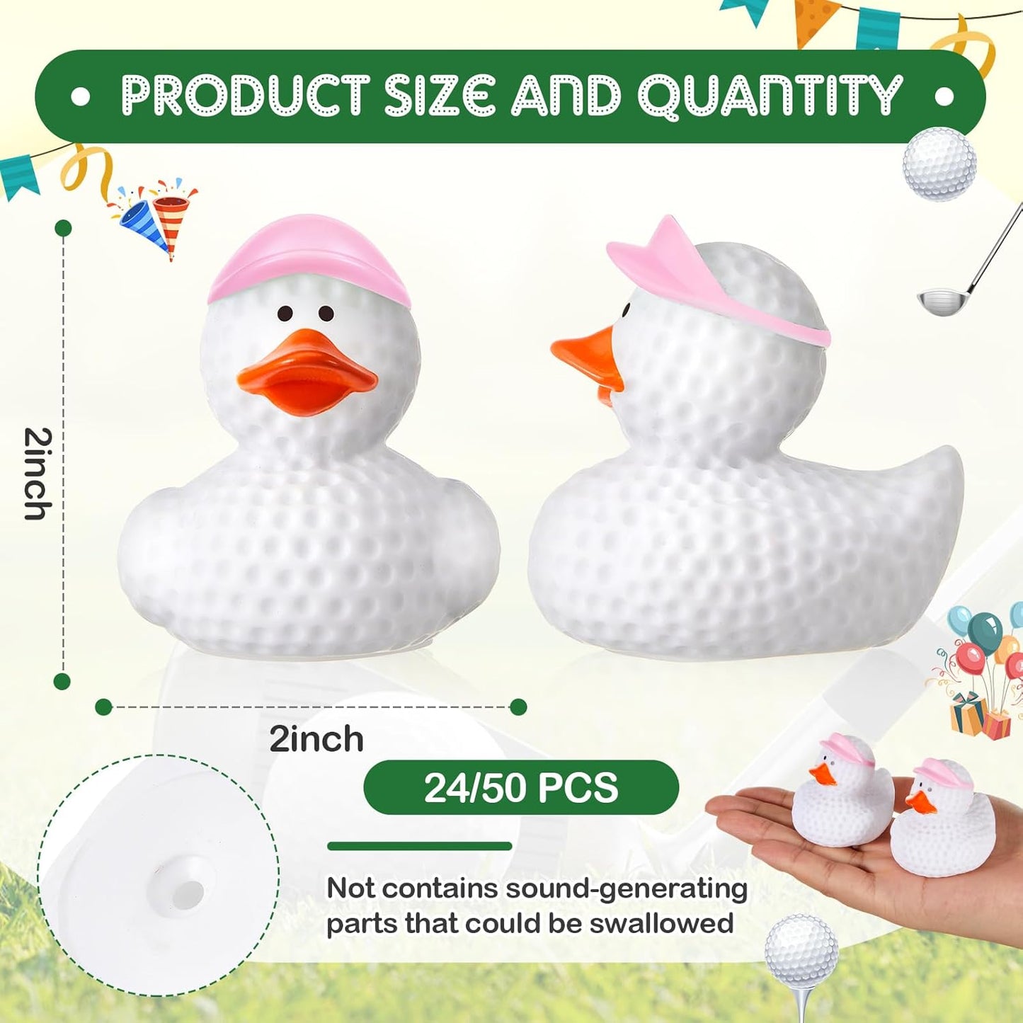 Deekin Rubber Duck 2 Inch Bulk Sport Party Favors for Team Events Game Day Decorations Birthday Party Decorations Club Player Gift(50 Pcs,Golf Pink)