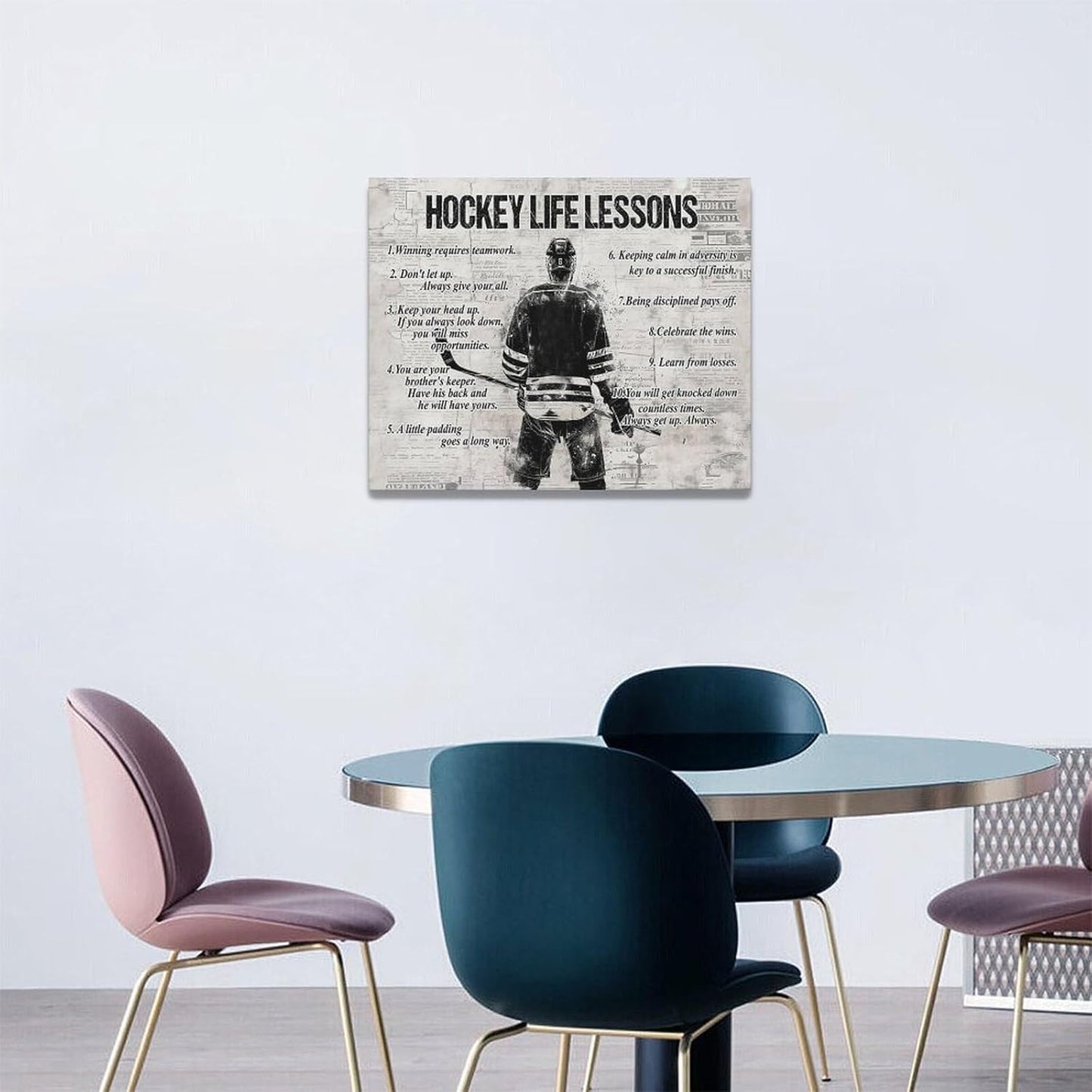 Vintage Hockey Sports Wall Art Hockey Life Lessons Wall Decor Golf Sign Retro Poster Boy Men Room Motivational Decorations Canvas Print Painting Artwork for Bedroom Bathroom Living Room 20"x16"