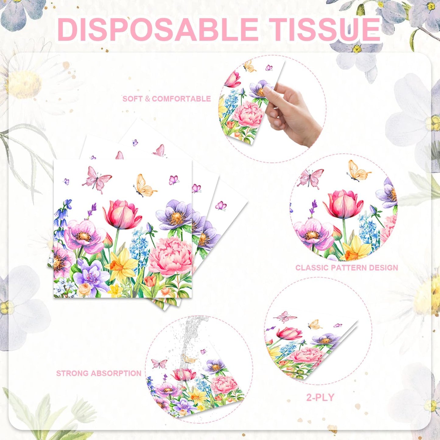 48Pcs Wildflower Party Decorations Disposable Vintage Floral Plates Napkins Forks Supplies for Birthday Decor Serves 16 Wildflower Baby Shower Decorations