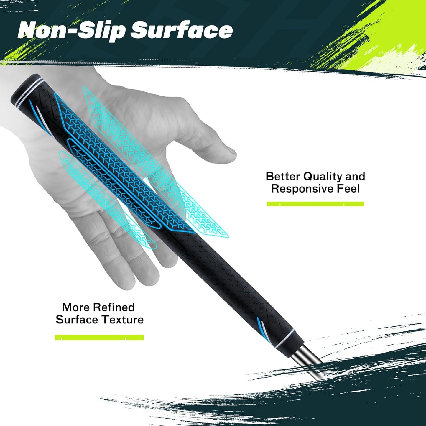 SAPLIZE High-performance Rubber Golf Grips 13 Pack, High Shock Absorption, Non-slip, Choose from 13 Grips with 15 Tapes or Full Regripping Kit, Std/Mid/Jumbo, CC10 Series