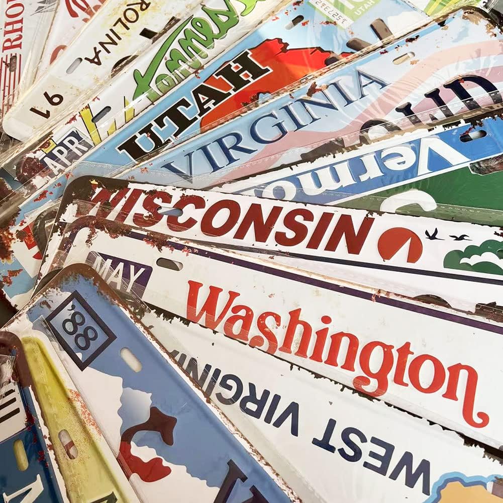 5/10/15/30/50 Counts Replica Vintage Car Plates, Embossed Novelty Car Plate Decoration for Man Cave Bar Kitchen Garage (5 Counts)