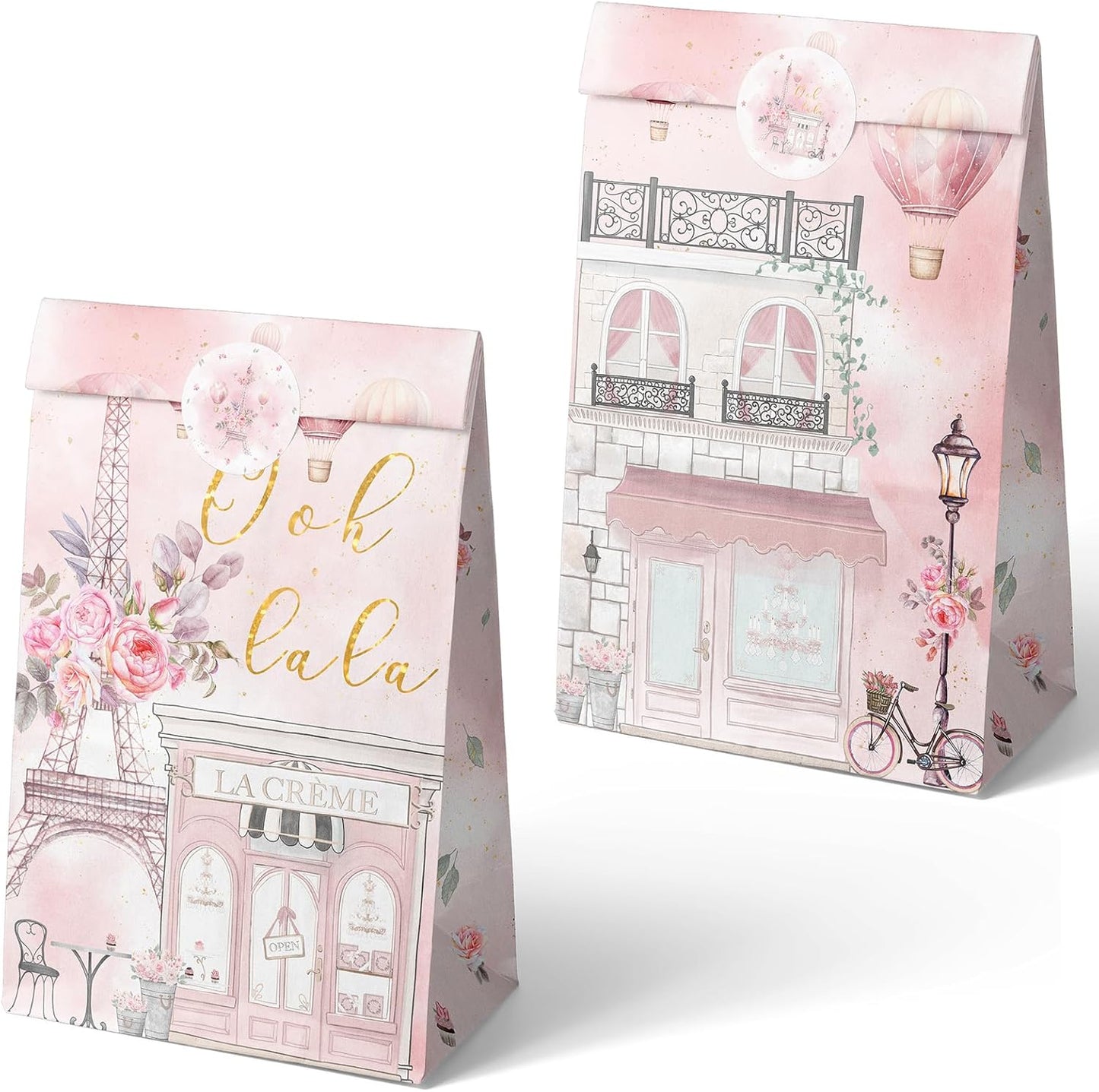 Outego 24 Paris Party Favor Bags with Stickers Paris Goodie Bags Paris Party Favors for Kids Paris Themed Birthday Party Supplies