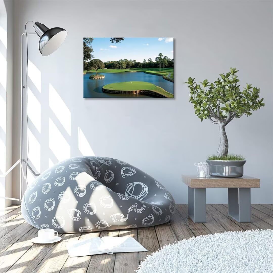 USA Golf Course Wall Art TPC Sawgrass Golf Course Pictures Prints Golf Wall Decor for Living Room Bedroom Home Decorations Golf Canvas Framed Artwork Ready to Hang(18''H x 24''W)