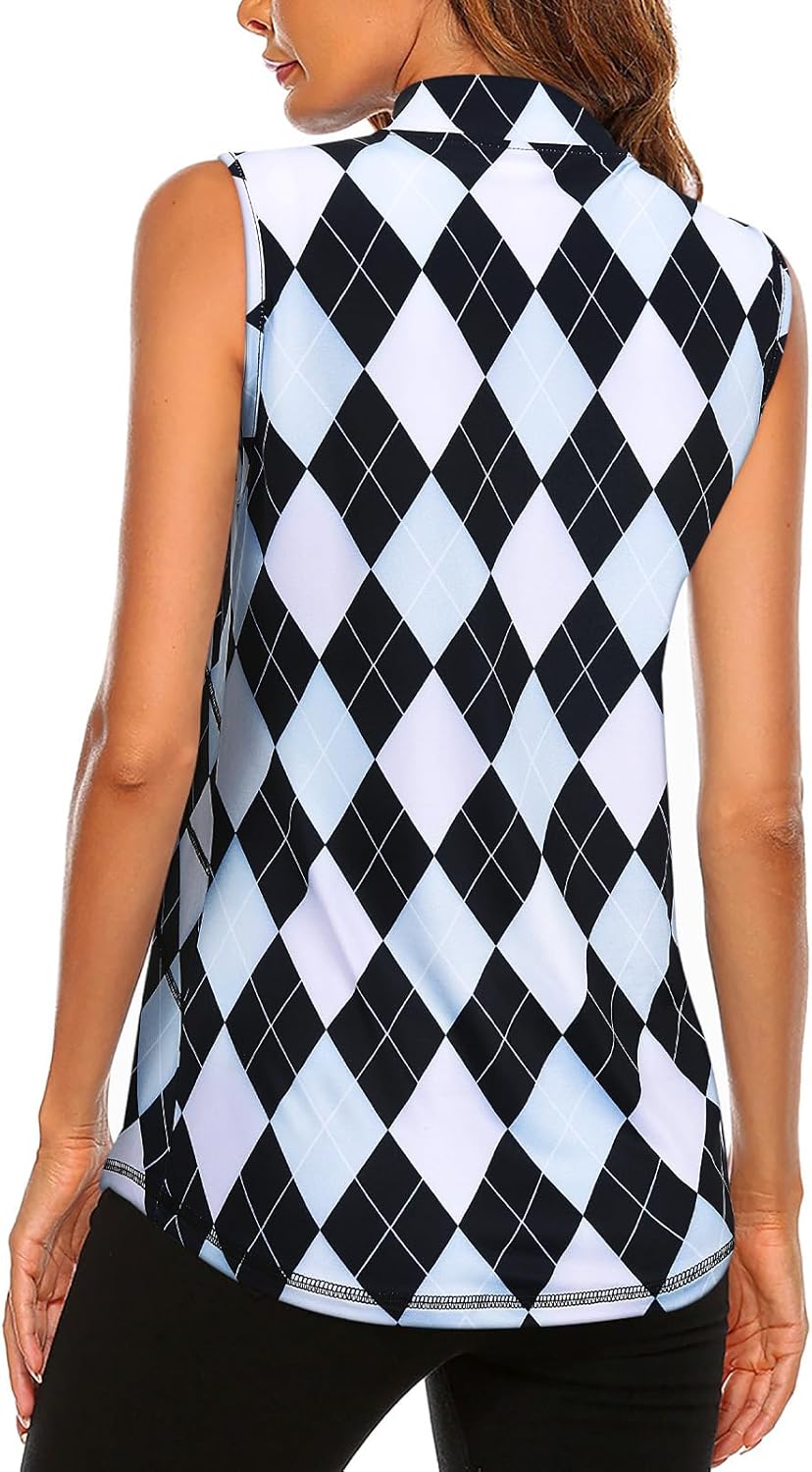 Koscacy Women's Sleeveless Golf Tennis Polo Shirts Zip Up Dry Fit Workout Tank Tops Athletic Shirt
