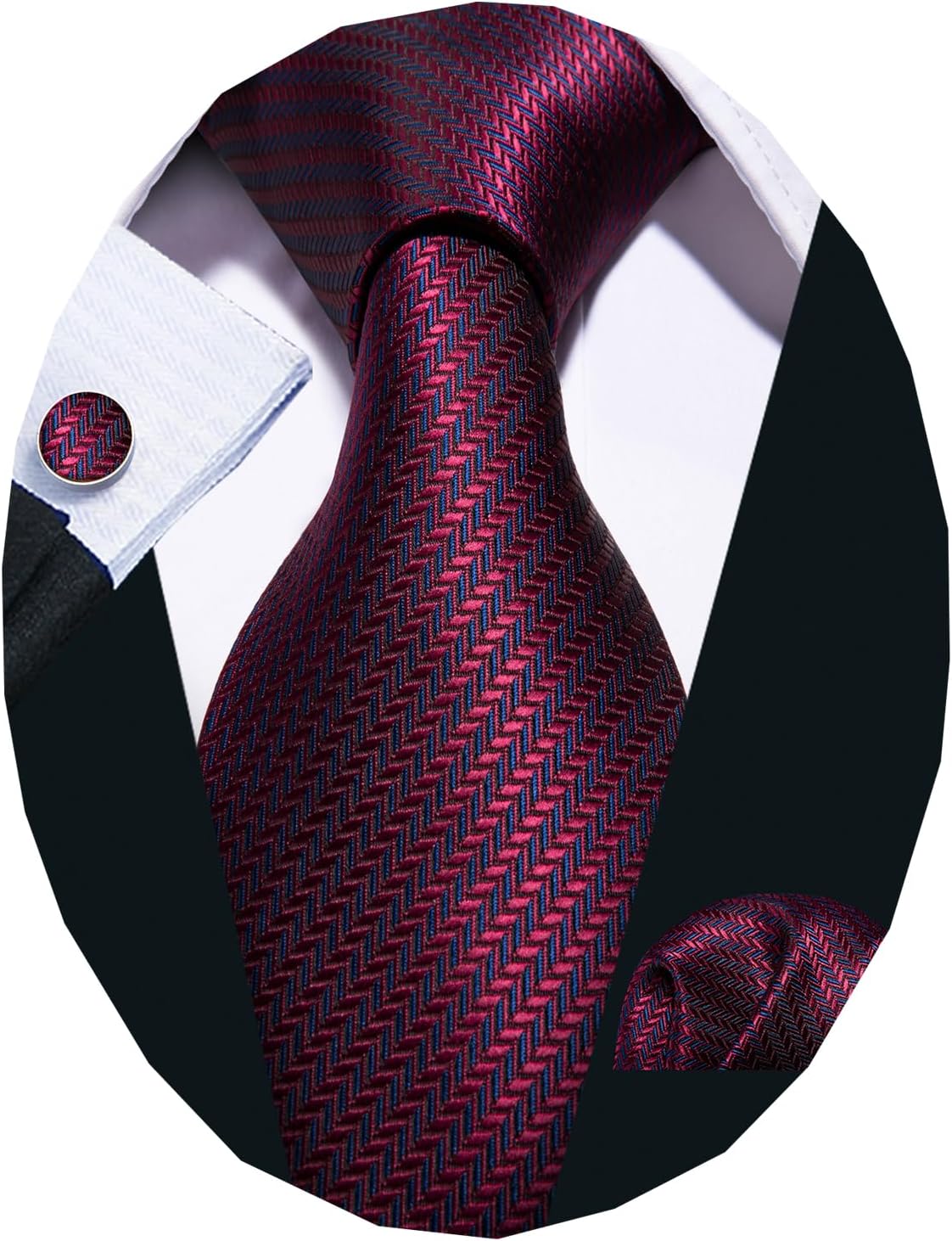Barry.Wang Designer Classic Ties for Men Set Formal Pocket Square Cufflink Check Plaid