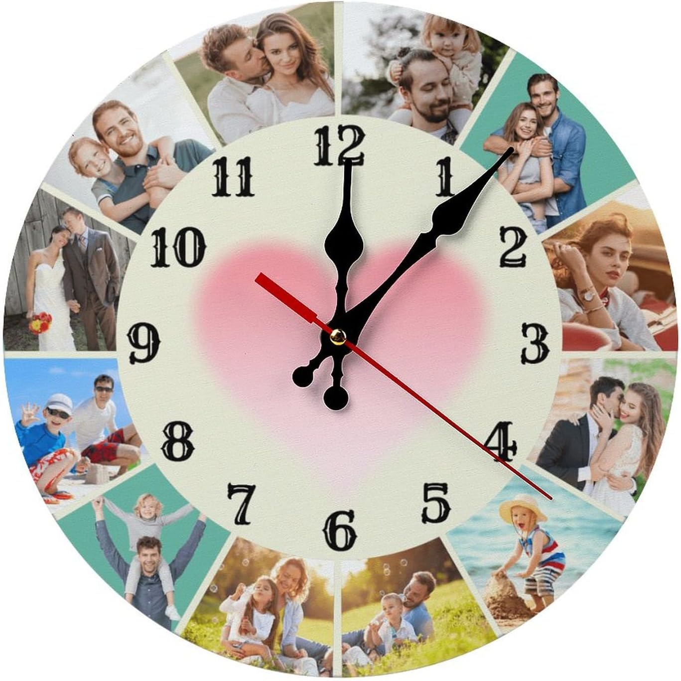 Custom Wall Clock,Personalized Wood Clock add Your Photo/Text,Customizable Silent Round Decoration for Kitchen Bathroom 10inch style7