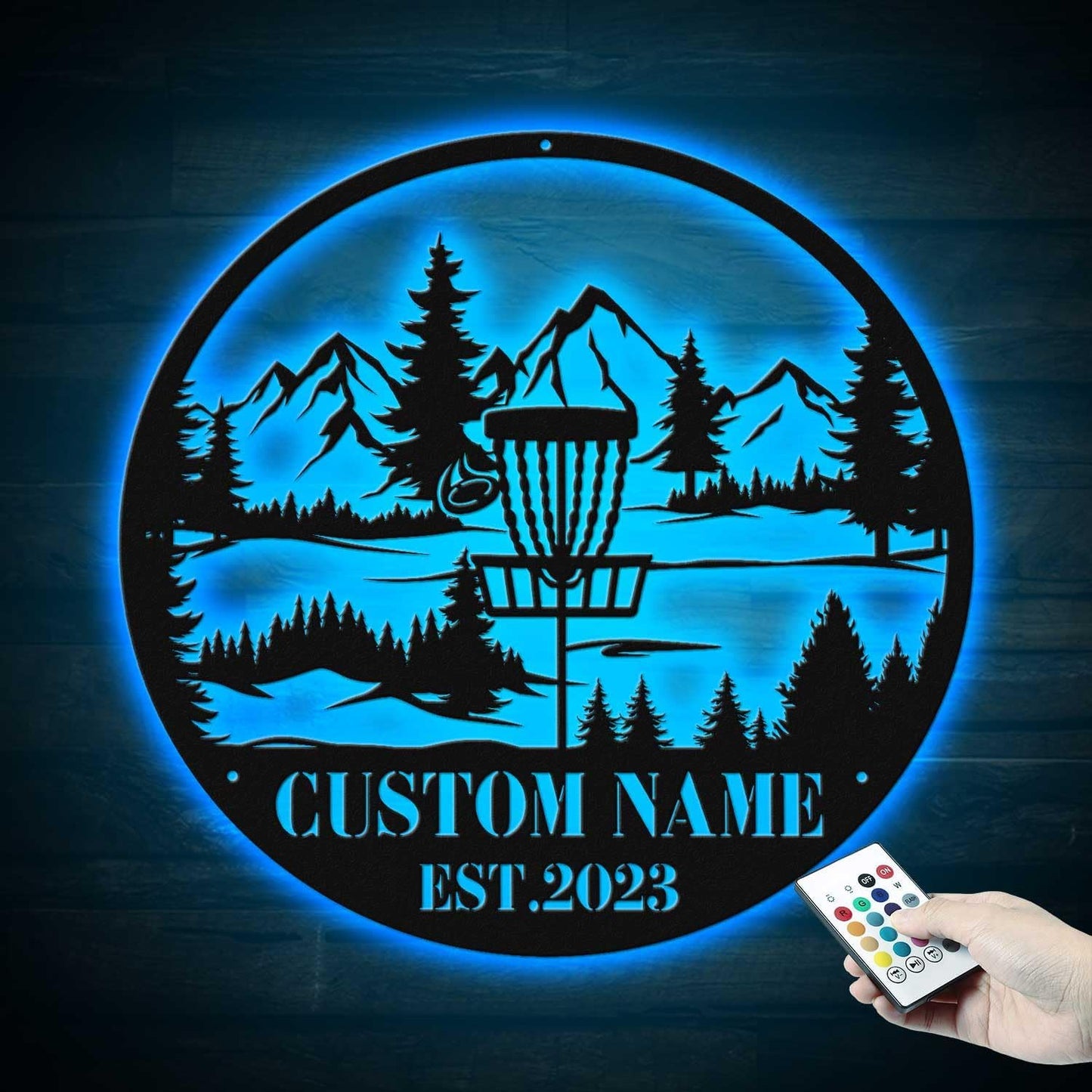 Custom Disc Golf Player Metal Wall Art LED Lights with Name – Personalized Disc Golf Sign for Bedroom, Garage, Boys Room, Sports Themed Gift for Dad, Remote Control Light Model-Disc03