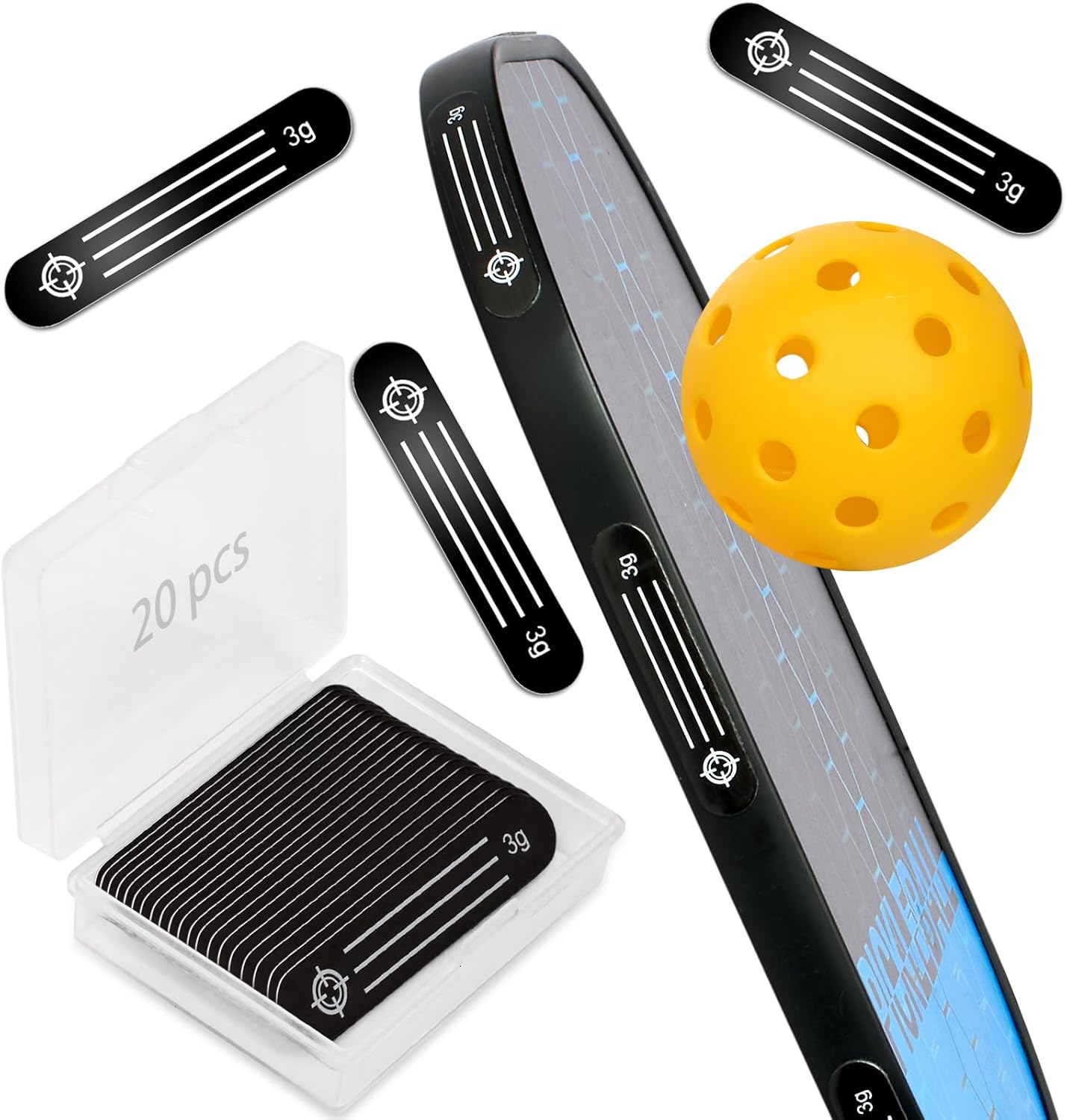 20pcs Pickleball Lead Tape - 3M Adhesive Lead Tape for Pickleball Paddles with Storage Box, Weighted 3g Adhesive Strips for Golf Clubs Tennis Racket Increase Control & Power