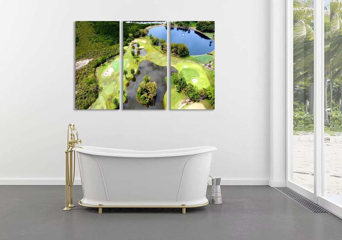 chenchenArt Golf Course Wall Art for Living Room Bedroom Bathroom Home Decorations Lake and Golf Course Pictures Posters Canvas Prints Modern Artwork for Office Framed Ready to Hang(20''W x 40''H x3)